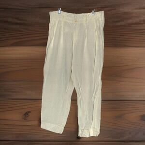 Madewell Linen Blend Cropped Pants Womens 14 Cream Paperbag Waist Coastal
